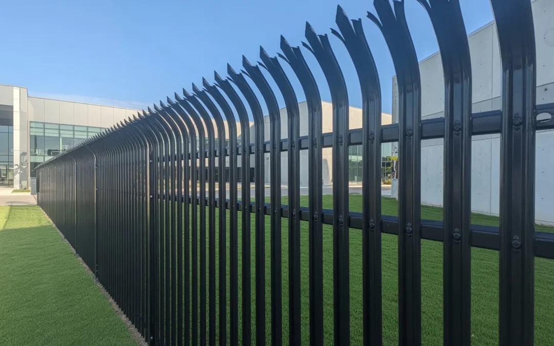 Bolted SecurePale palisade security fence installed along a commercial perimeter