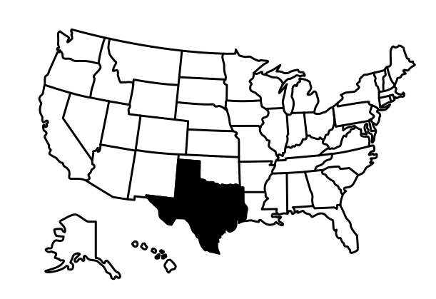 USA map with Texas highlighted.